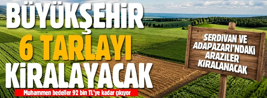 Serdivan ve Adapazarı'nda 6 Tarla Kiraya Verilecek!