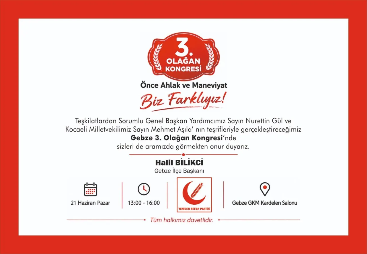 Gebze'de YRP Kongresi, Tüm Gebzeliler Davetli!