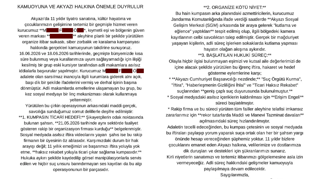 Akyazı'da Taciz İddiası: Ailelerden Şikayet, Tiyatrocu İftiraya İnanmıyor